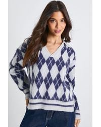 Boohoo - Soft Knit Oversized Argyle Collared Jumper - Lyst