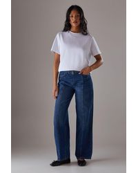 Warehouse - Denim Low Rise Seam Detail Belted Wide Leg Jean - Lyst