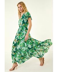 Roman - Floral Tiered Tie Waist Midi Dress - Lyst