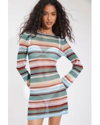 Boohoo - Beach Crochet Stripe Knit Mini Dress - Lyst