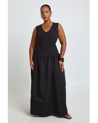 Boohoo - Plus Rib Cotton Mix Dropped Hem Maxi Dress - Lyst