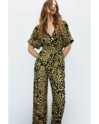 Warehouse - Wrap Front Tie Waist Relaxed Jumpsuit - Lyst