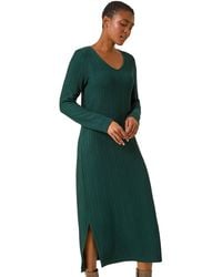 Roman - Wave Textured V-Neck Stretch Midi Dress - Lyst