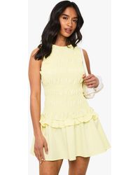 Boohoo - Petite Shirred Sleeveless Drop Waist Skater Mini Dress - Lyst