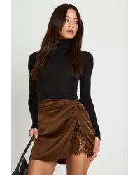 Boohoo - Tall Lace Insert Satin Mini Skirt - Lyst