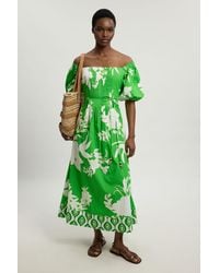 Karen Millen - Bead Detail Floral Printed Cotton Poplin Midi Dress - Lyst