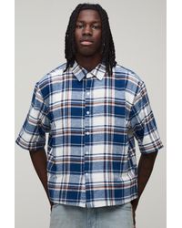 BoohooMAN - Oversized Boxy Half Sleeve Washed Varsity Check Shirt - Lyst