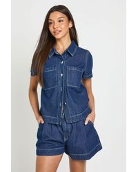 Boohoo - Button Down Pocket Denim Shirt - Lyst