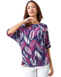 Roman - Leaf Print Textured Tunic Top - Lyst