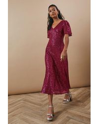 Oasis - Petite Occasion Sequin Flare Sleeve Midaxi Dress - Lyst