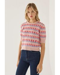 Hiccup - Patterned Short Sleeve Knit Sweater - Lyst