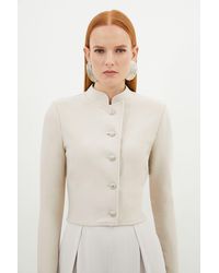 Karen Millen - Figure Form Bandage Cropped Button Up Knit Jacket - Lyst