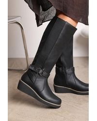 Where's That From - Wheres 'Regina' Faux Leather Knee High Wedge Boots With Strap And Buckle - Lyst