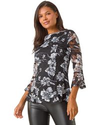 Roman - Floral Lace Stretch Top - Lyst