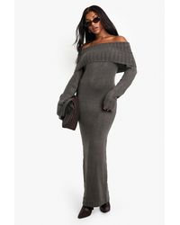 Boohoo - Premium Oversized Bardot Neckline Maxi Jumper Dress - Lyst