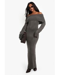Boohoo - Premium Oversized Bardot Neckline Maxi Jumper Dress - Lyst