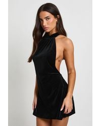 Boohoo - Petite Velvet High Neck Mini Dress - Lyst