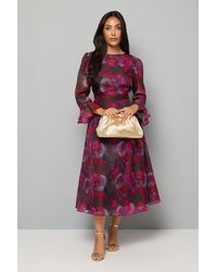 Wallis - Petite Floral Organza Flute Sleeve Midi Dress - Lyst