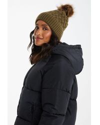 Quiz - Knitted Faux Fur Pom Hat - Lyst