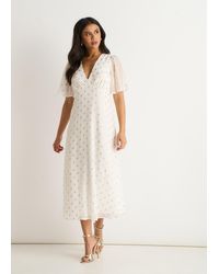 Gini London - V Neck Foil Midi Skater Dress - Lyst
