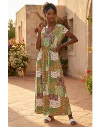Roman - Stretch Patchwork Shirred Maxi Dress - Lyst