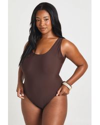 Boohoo - Plus Essentials Scoop Neck Swimsuit - Lyst