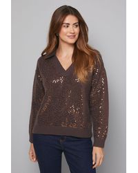 Wallis - Collared Sequin Knitted Jumper - Lyst