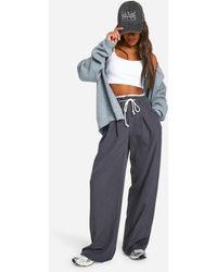Boohoo - Fray Hem Double Waistband Wide Leg Woven Trousers - Lyst