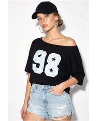 Bianco Lucci - Oversized Cotton Boat Neck Printed T-Shirt - Lyst