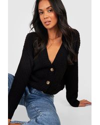 Boohoo - Chunky Knit Cropped Cardigan - Lyst