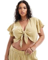 Noisy May - Curve Linen Mix Tie Front Top Co-Ord - Lyst