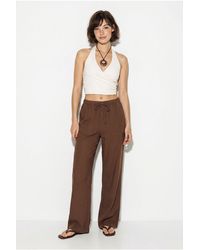 Bianco Lucci - Wide-Leg Cotton Trousers With Drawstring Waist - Lyst