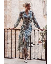 Sosandar - Khaki Paisley Floral Print Tiered Hem Midi Dress - Lyst