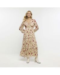 River Island - Swing Maxi Dress Floral Long Sleeve Viscose - Lyst
