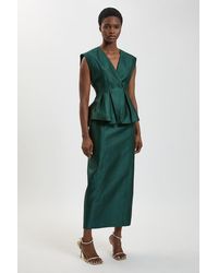 Karen Millen - Structured Satin Peplum Midi Dress - Lyst
