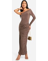 Boohoo - One Shoulder Slinky Ruched Maxi Dress - Lyst