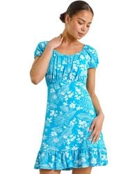 Roman - Petite Floral Frill Ruched Dress - Lyst