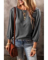Azura Exchange - Middengrijze Effen Kleur 3/4 Mouw Ronde Hals Blouse - Lyst