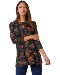 Roman - Paisley Print Lace Trim Stretch Top - Lyst