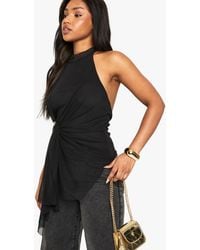 Boohoo - Mesh High Neck Trim Detail Drape Top - Lyst