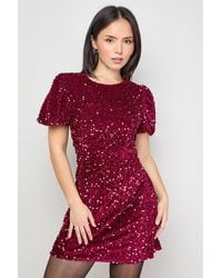 Oasis - Petite Occasion Puff Sleeve Sequin Mini Dress - Lyst