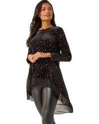 Roman - Star Print Velvet Chiffon Hem Top - Lyst