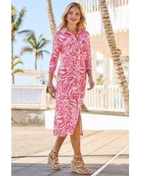 Sosandar - Coral Zebra Print Ruched Front Shirt Dress - Lyst