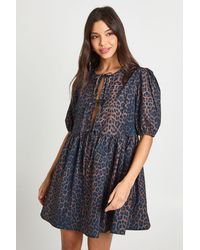Boohoo - Leopard Tie Front Mini Dress - Lyst