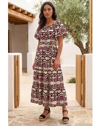 Roman - Abstract Border Print Midi Dress - Lyst