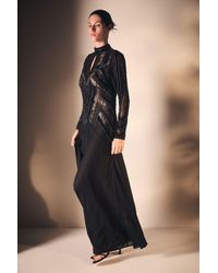 Karen Millen - Velvet Embellished Long Sleeve Maxi Dress - Lyst