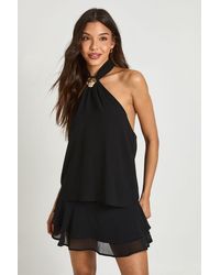 Boohoo - Halterneck Trim Chiffon Top - Lyst