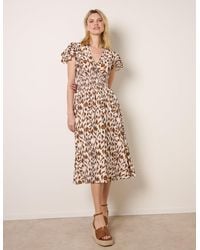 Blue Vanilla - Printed V Neck Frill Sleeve Midi Dress - Lyst