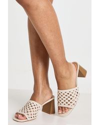 Boohoo - Woven Block Heeled Mules - Lyst