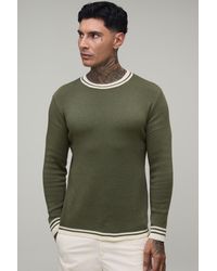 BoohooMAN - Tall Muscle Fit Cotton Blend Tipped Knitted T-Shirt - Lyst